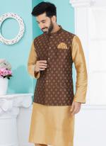 Banarasi Dhupion Brown Wedding Wear Banarasi Work Modi Jacket Kurta Pajama